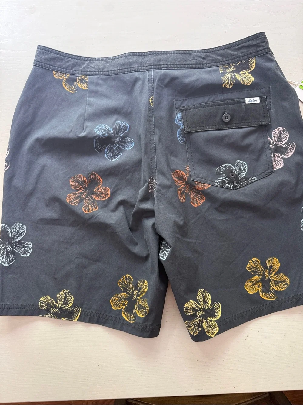 Katin Charcoal Floral Board Shorts with Yellow, Blue & Orange Hibiscus